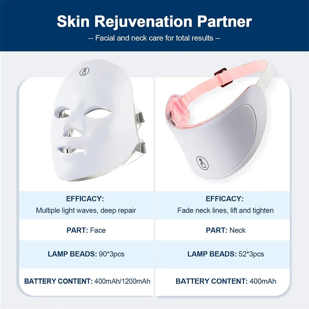 7-Color LED Facial & Neck Light Therapy Mask